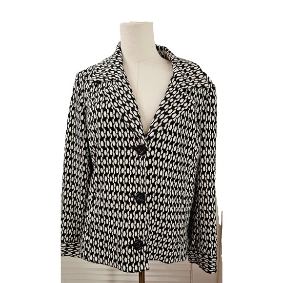 VtG Chicos Button Up Jacket Black White Tapestry Coat Thick Blazer Sz 2 US Large - Picture 1 of 4